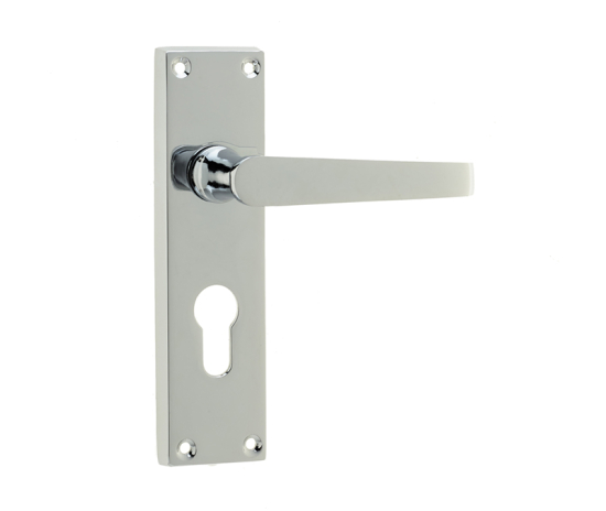 Frelan Victorian Straight Door Handles on Euro Profile Lockplate Polished Chrome 150mm JV30EPC