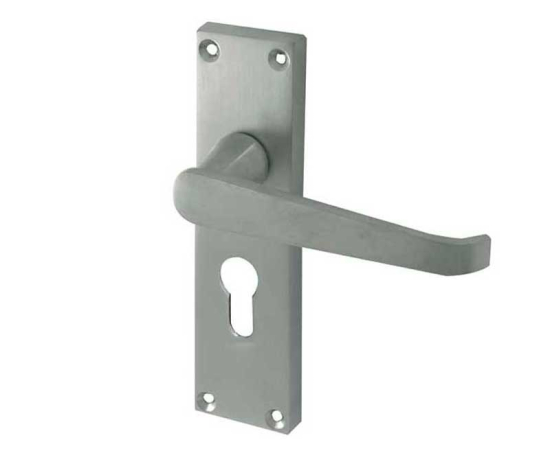 Frelan Victorian Straight Door Handles on Euro Profile Lockplate Satin Chrome 150mm JV30ESC