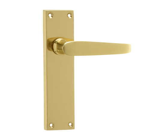 Frelan Victorian Straight Door Handles on Long Latchset Plate Polished Brass 150mm JV31LPB
