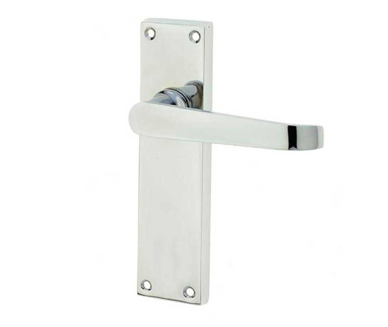 Frelan Victorian Straight Door Handles on Long Latchset Plate Polished Chrome 150mm JV31LPC