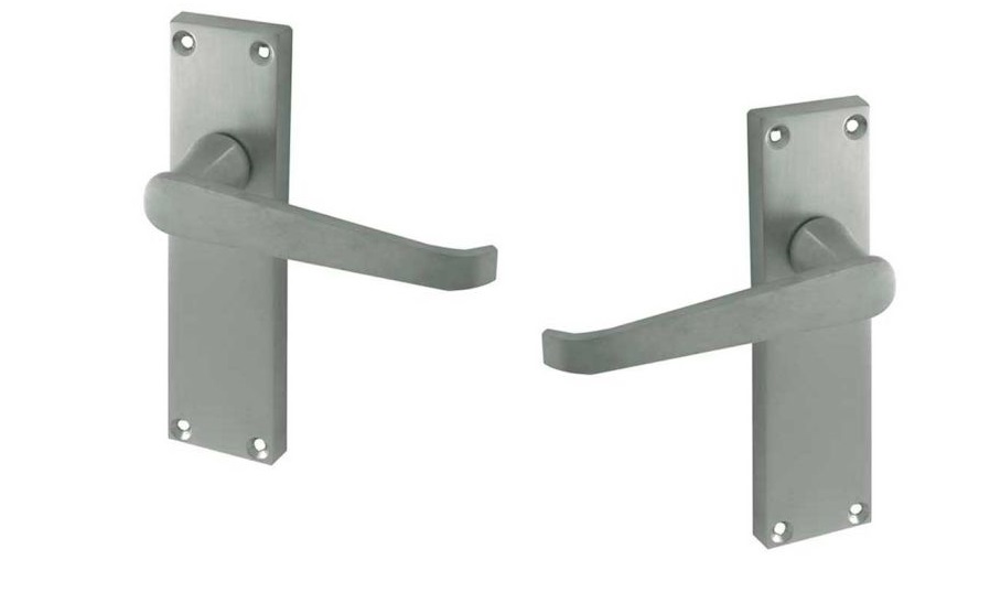 Frelan Victorian Straight Door Handles on Long Latchset Plate Satin Chrome 150mm JV31LSC