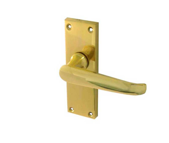 Frelan Victorian Straight Door Handle on Short Latchset Plate Polished Brass 118mm JV31PB