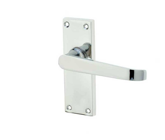 Frelan Victorian Straight Door Handle on Short Latchset Plate Polished Chrome 118mm JV31PC