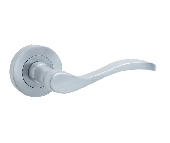 Frelan Turin Door Handle on Rose Satin Chrome 50mm JV550SC