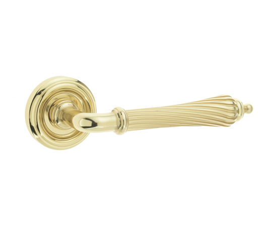Frelan Giselle Door Handle on Rose Polished Brass 53mm JV652PB