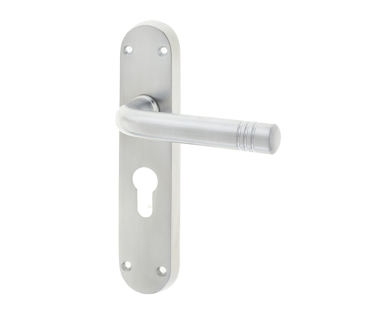 Frelan Porto Suite Door Handle on Euro Profile Lockplate Satin Chrome 183mm JV660ESC