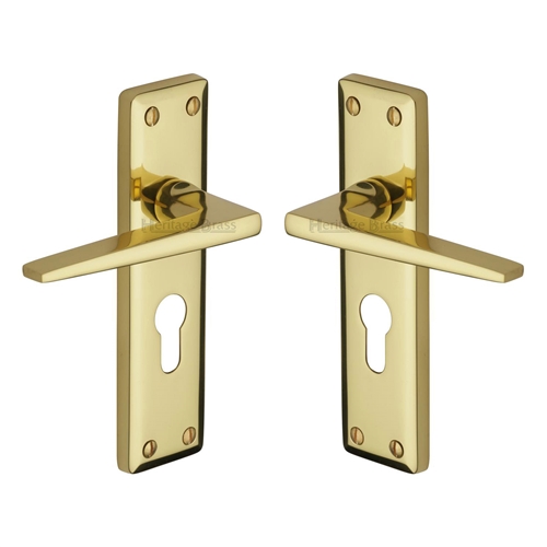 Heritage Brass KEN6848-PB Door Handle for Euro Profile Plate Kendal Design Polished Brass finish