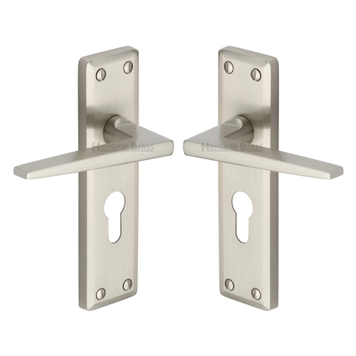 Heritage Brass KEN6848-SN Door Handle for Euro Profile Plate Kendal Design Satin Nickel finish
