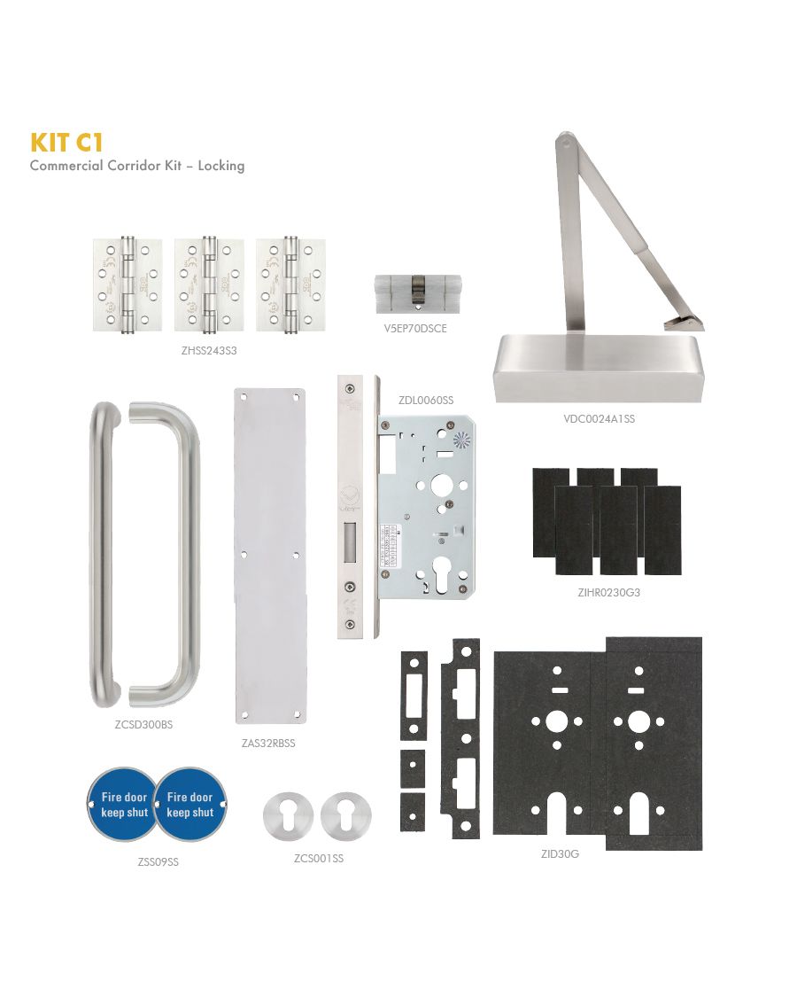 Zoo Hardware Fire Door Pack - FDP-C1-60 - Corridor - Locking - Commercial Version
