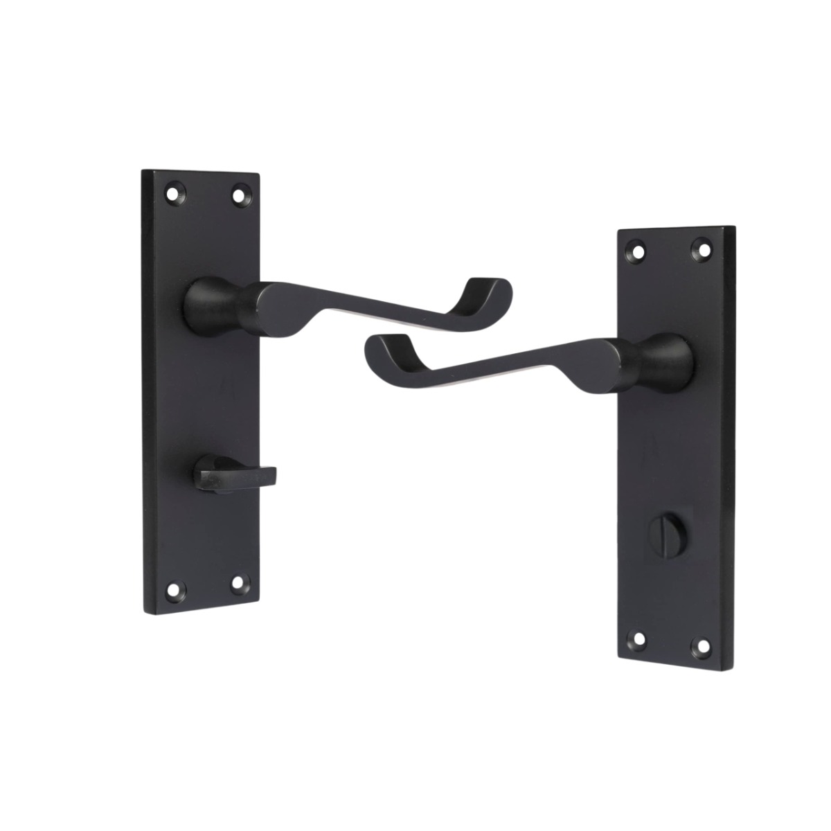 IRONZONE Victorian Scroll Lever on Bathroom Profile Backplate - Matt Black