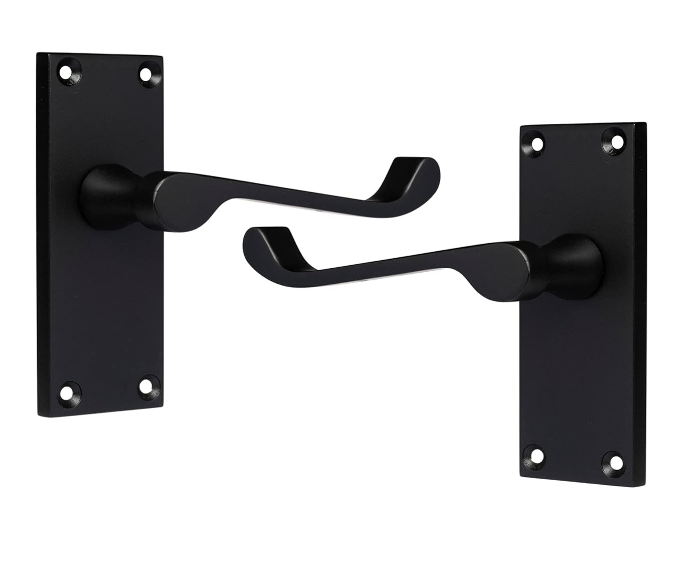 IRONZONE Victorian Scroll Lever on Latch Profile Backplate - Matt Black