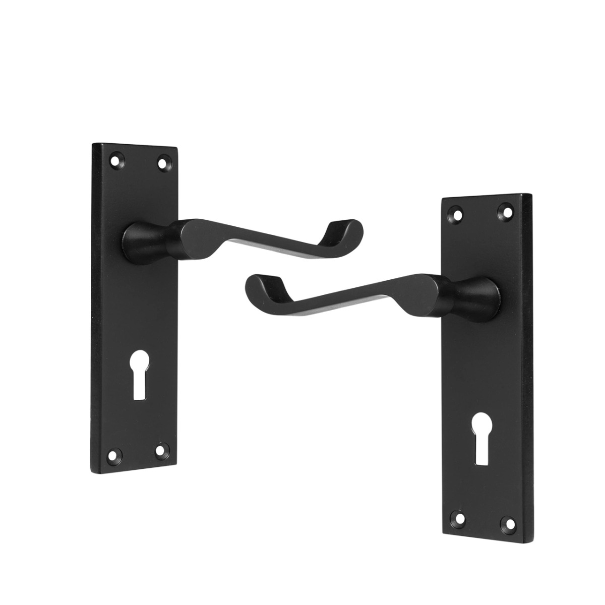 IRONZONE Victorian Scroll Lever on Lock Profile Backplate - Matt Black