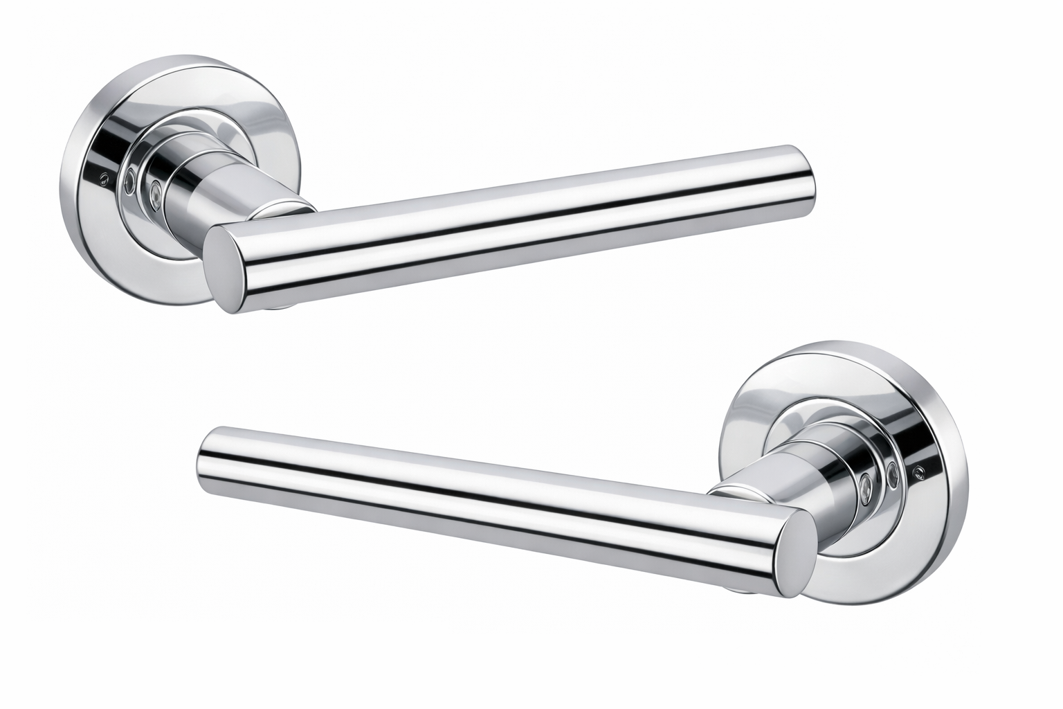 IRONZONE Axis Lever Door Handle on Round Rose - Polished Chrome