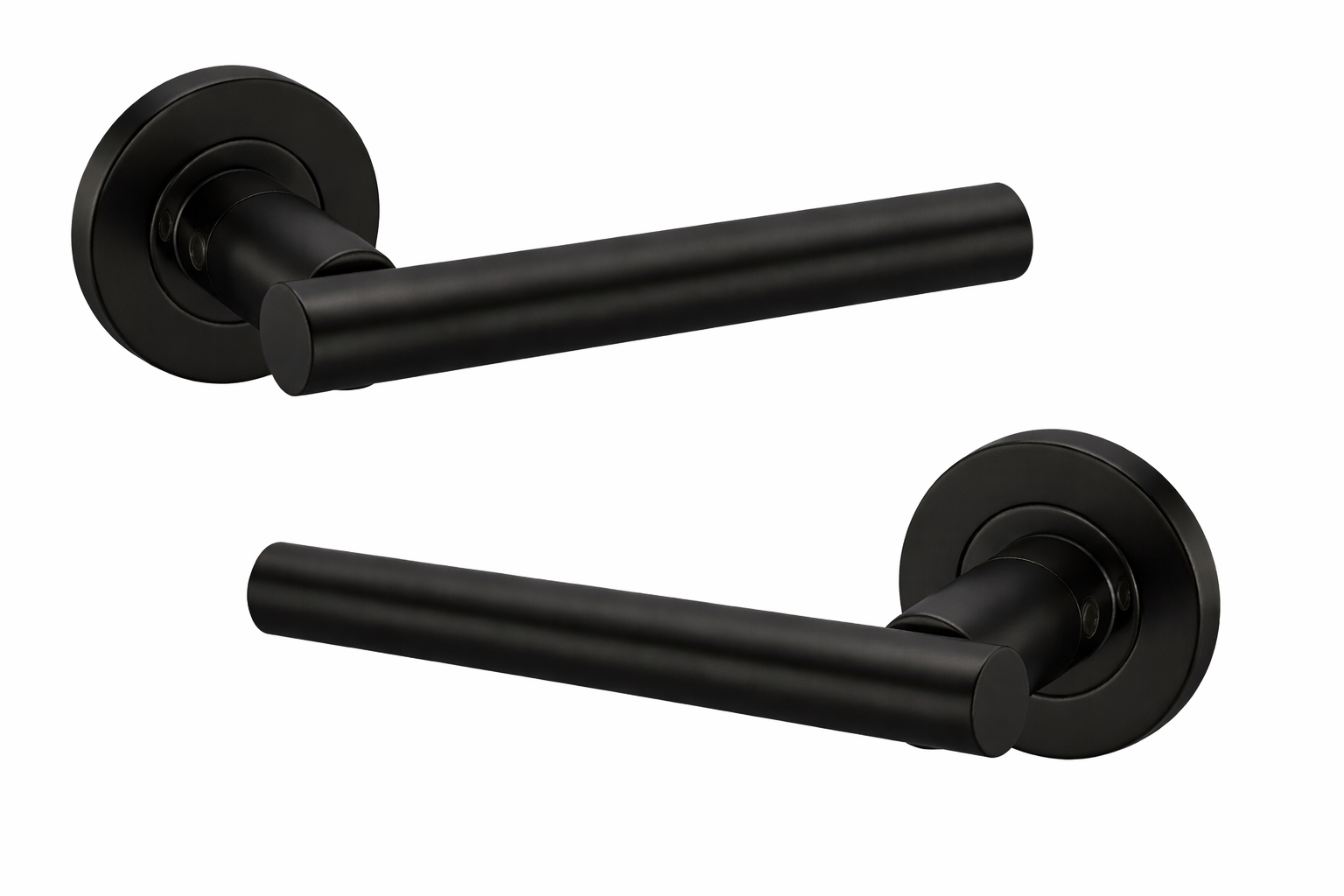 IRONZONE Axis Lever Door Handle on Round Rose - Matt Black