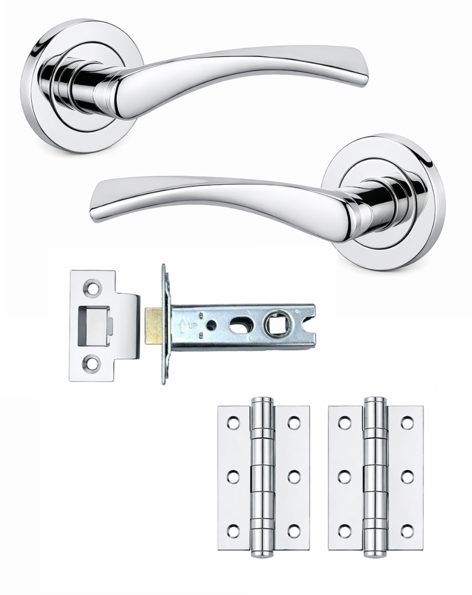 IRONZONE Elvas Style Levers on Rose - Latch Pack - Polished Chrome