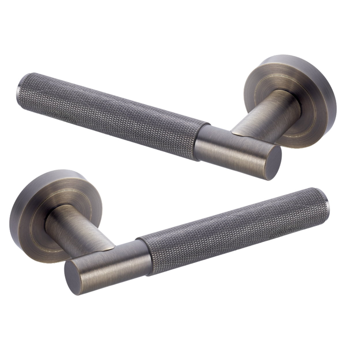 IRONZONE LVR015AB Marino Knurled Lever Door Handle on Rose - Antique Brass