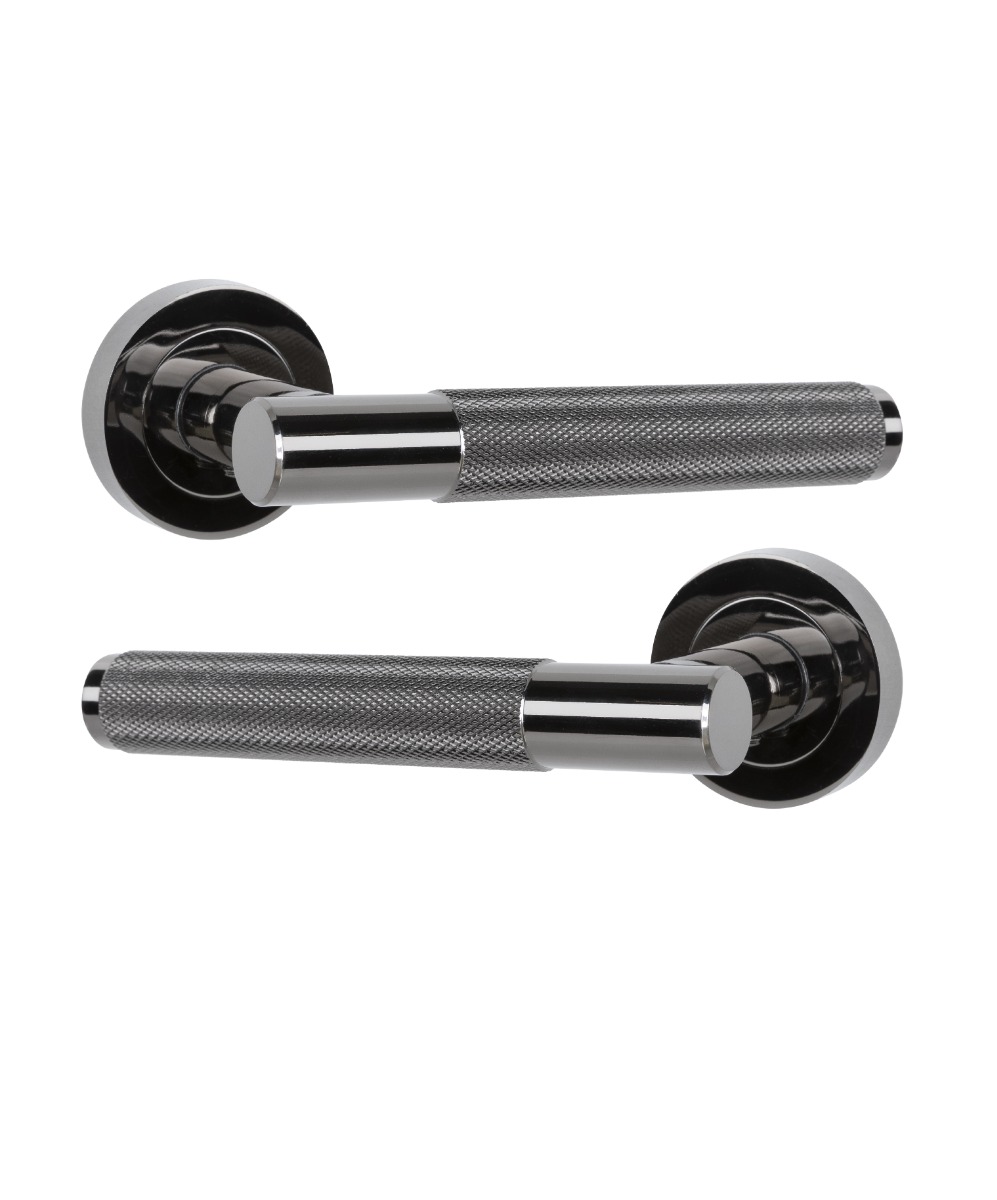 IRONZONE LVR015BN Marino Knurled Lever Door Handle on Rose - Black Nickel