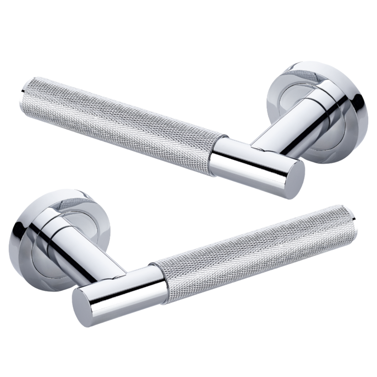 IRONZONE LVR015CP Marino Knurled Lever Door Handle on Rose - Polished Chrome