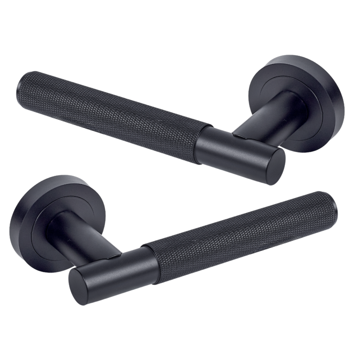 IRONZONE LVR015MB Marino Knurled Lever Door Handle on Rose - Matt Black