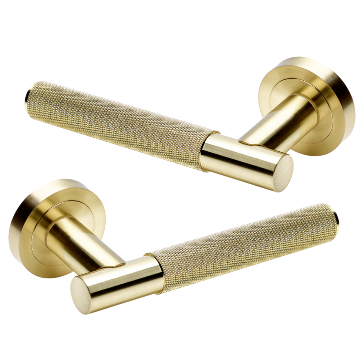 IRONZONE LVR015SB Marino Knurled Lever Door Handle on Rose - Satin Brass