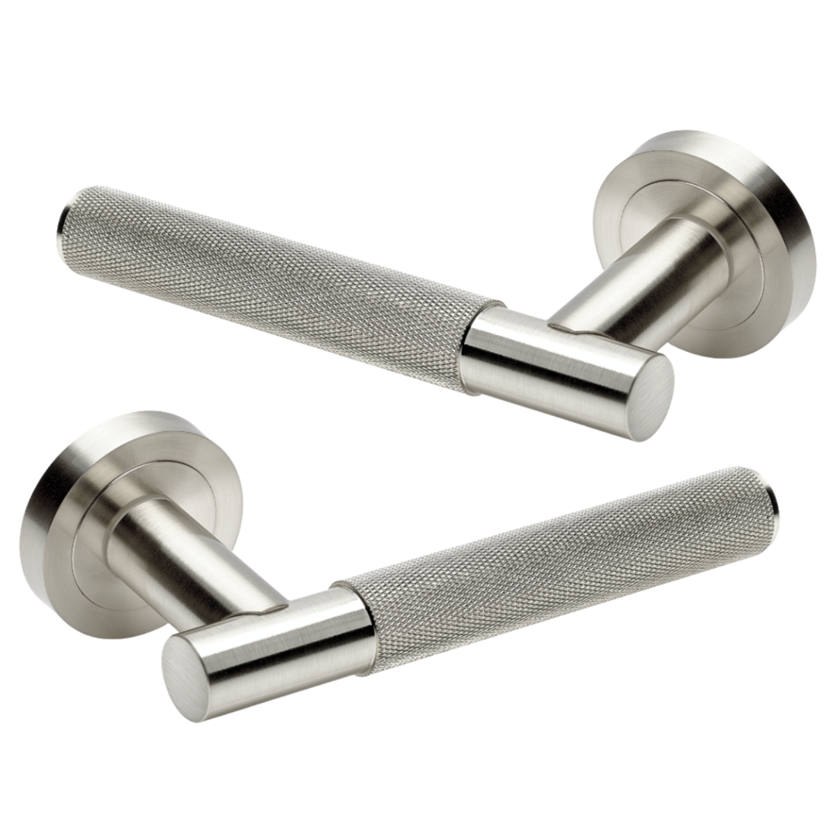 IRONZONE LVR015SN Marino Knurled Lever Door Handle on Rose - Satin Nickel