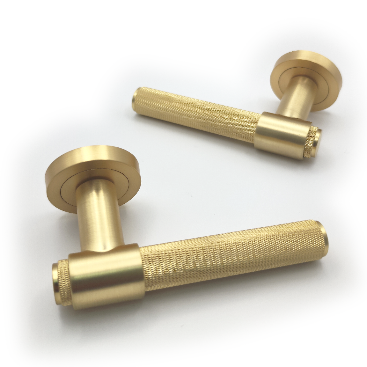 IRONZONE LVR016MSB Flare Knurled Lever Door Handle On Rose - Matt Satin Brass