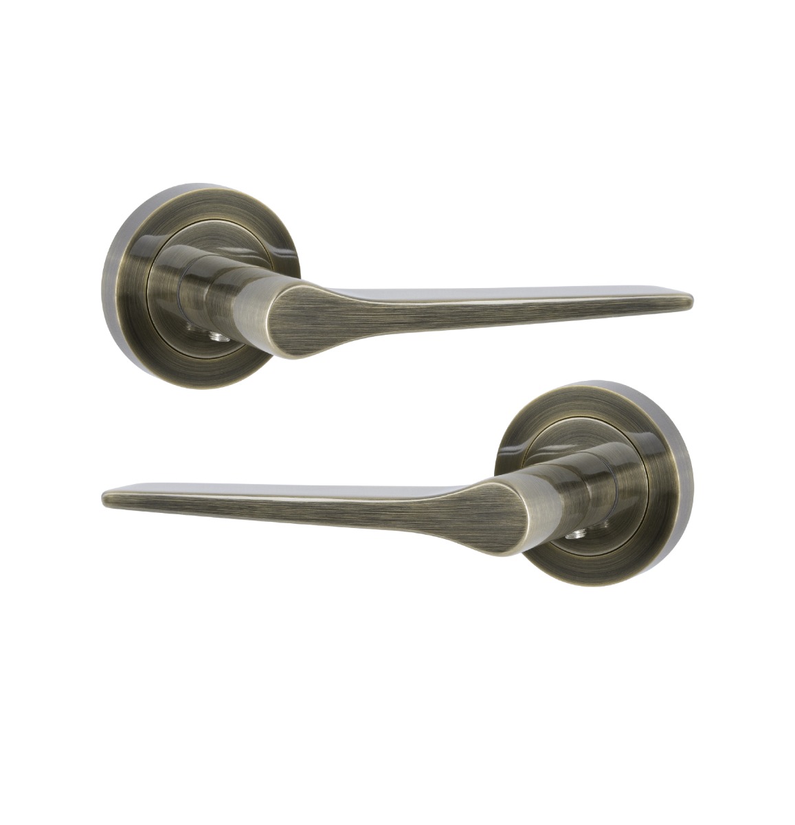 IRONZONE LVR017 Vortex Lever Door Handle On Round Rose - Antique Brass