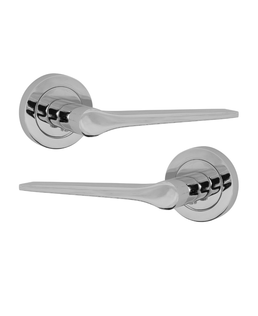IRONZONE LVR017 Vortex Lever Door Handle On Round Rose - Polished Chrome