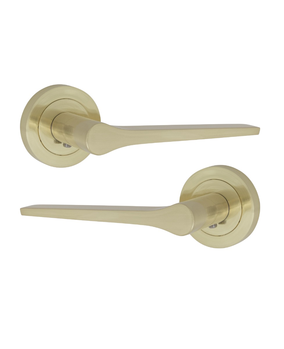 IRONZONE LVR017 Vortex Lever Door Handle On Round Rose - Satin Brass