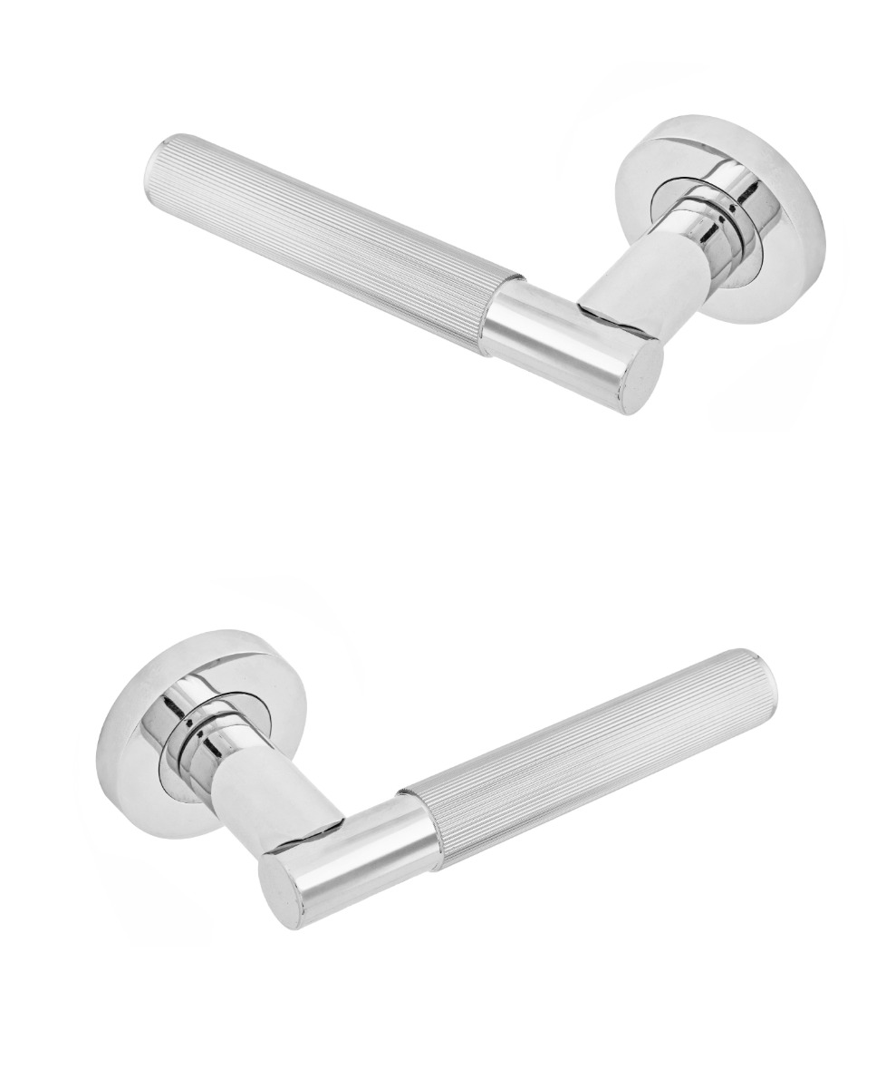 IRONZONE LVR018 Velo Linear Lever Door Handle On Round Rose - Polished Chrome