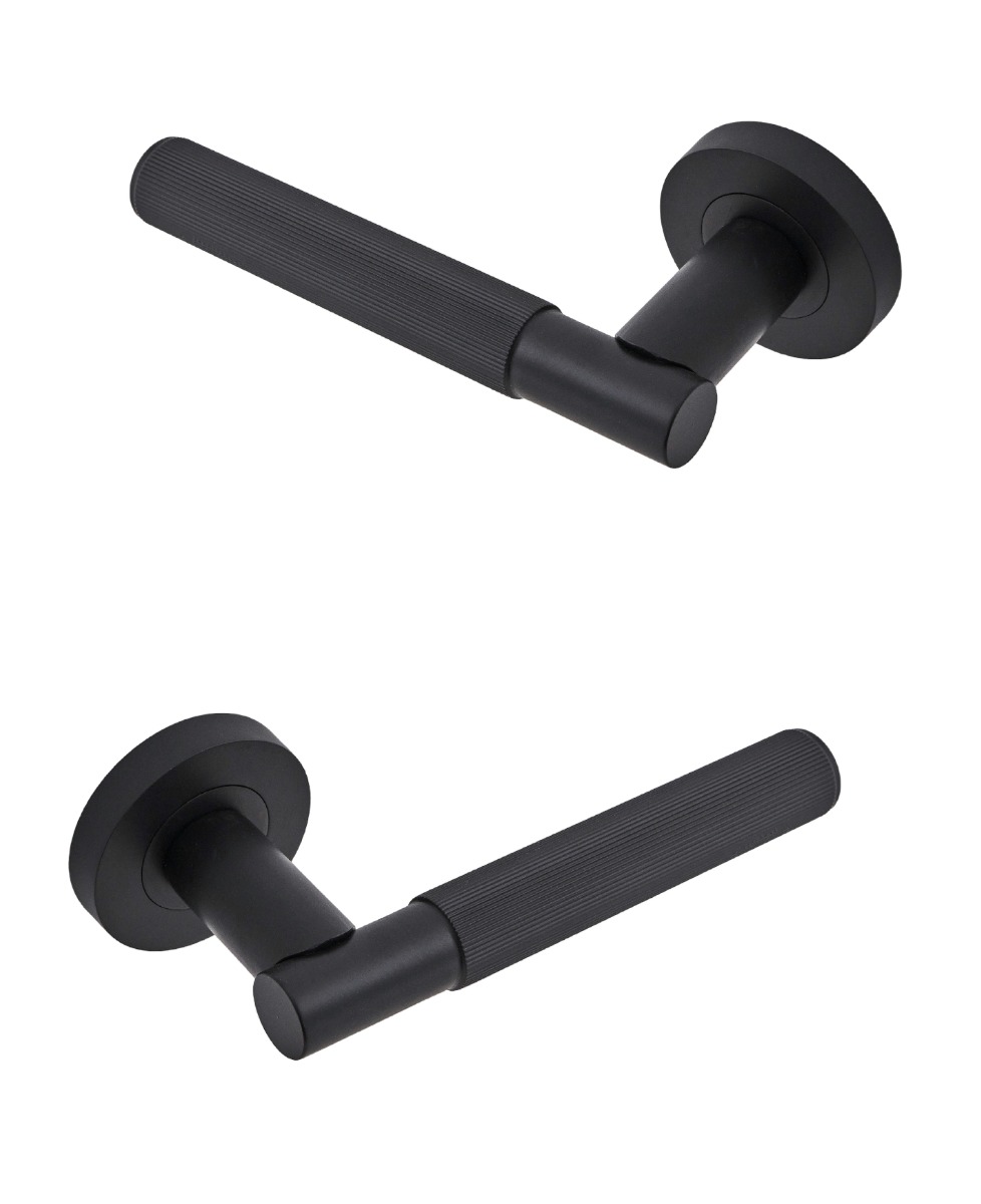 IRONZONE LVR018 Velo Linear Lever Door Handle On Round Rose - Matt Black