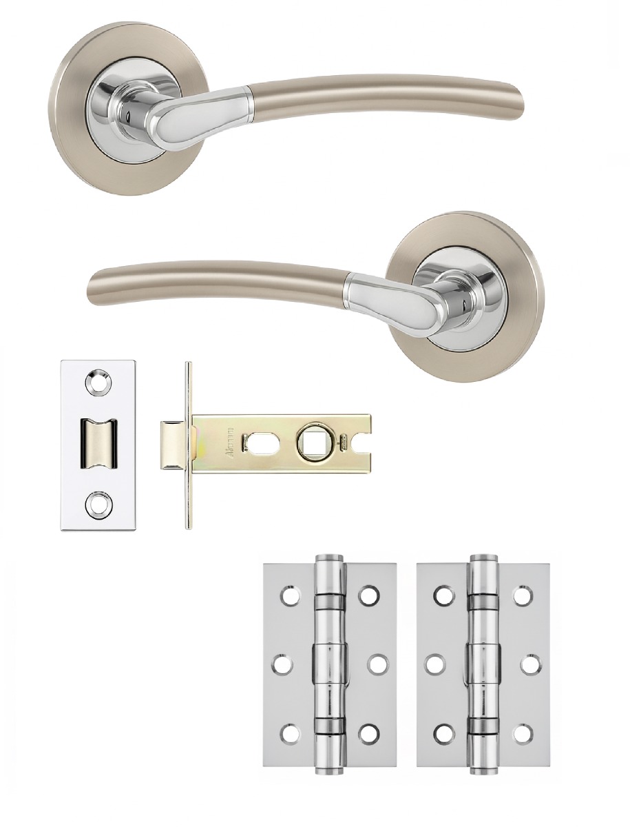 IRONZONE Andalusia Style Lever on Rose - Latch Pack - Satin Nickel/Polished Chrome