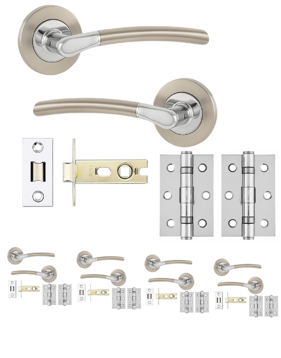 IRONZONE 5 Sets Andalusia Style Lever on Rose - Latch Packs - Satin Nickel/Polished Chrome