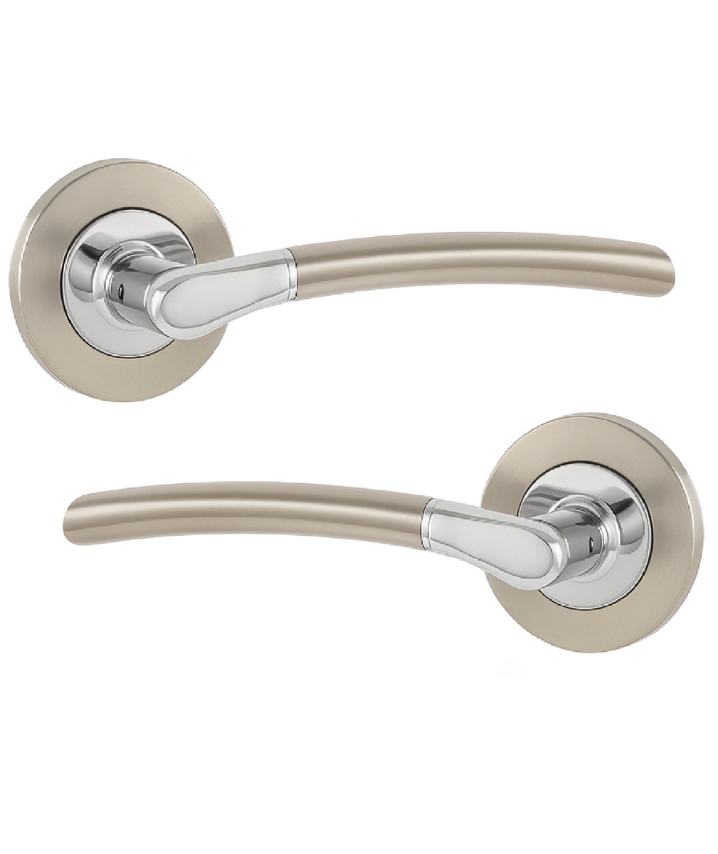 IRONZONE Andalusia Door Handle on Rose Polished Chrome Satin Nickel