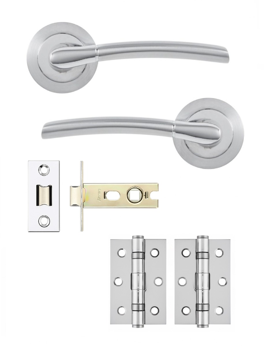 IRONZONE Andalusia Style Lever on Rose - Latch Pack - Satin Chrome/Polished Chrome