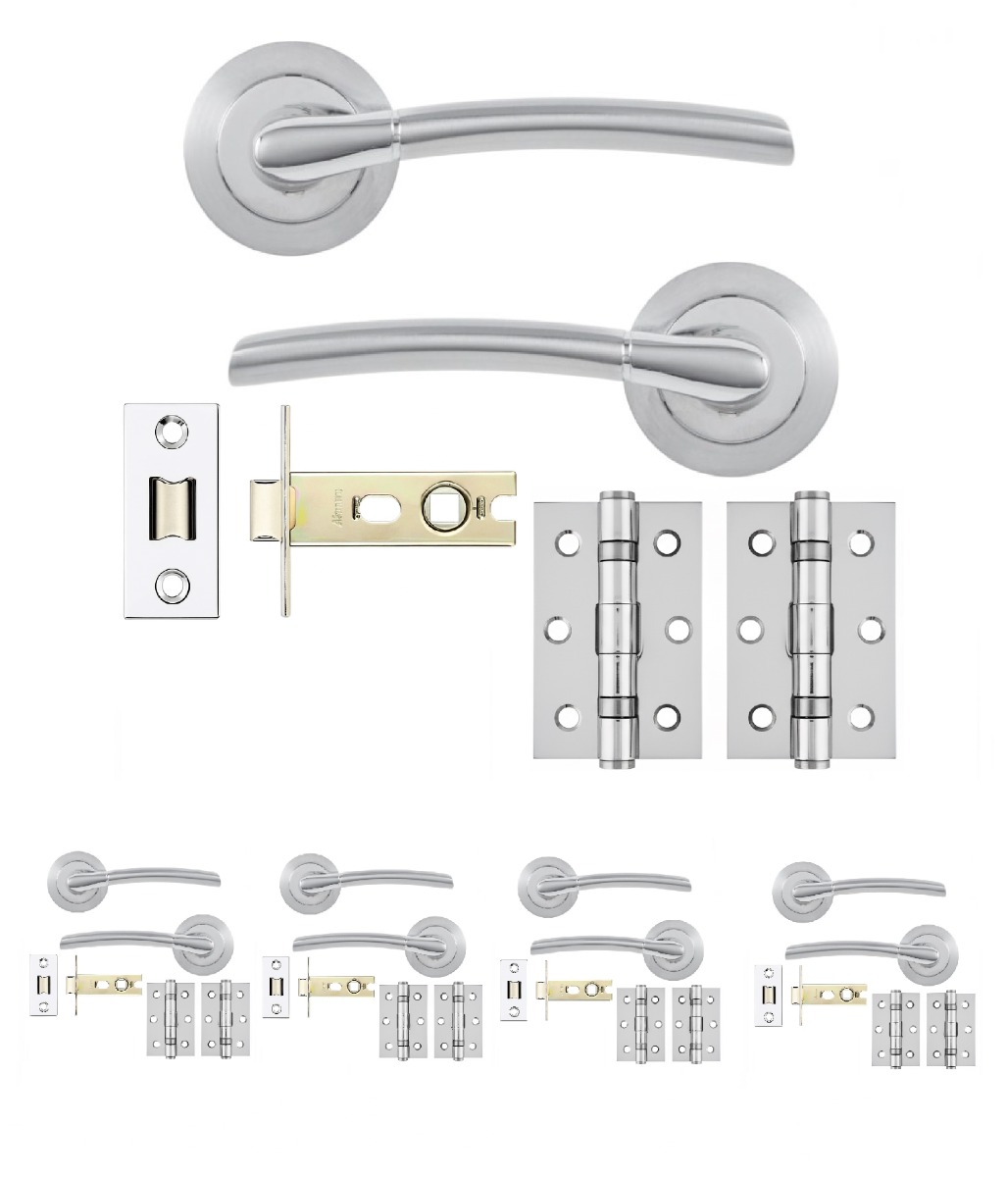 IRONZONE 5 Sets Andalusia Style Lever on Rose - Latch Pack - Satin Chrome/Polished Chrome