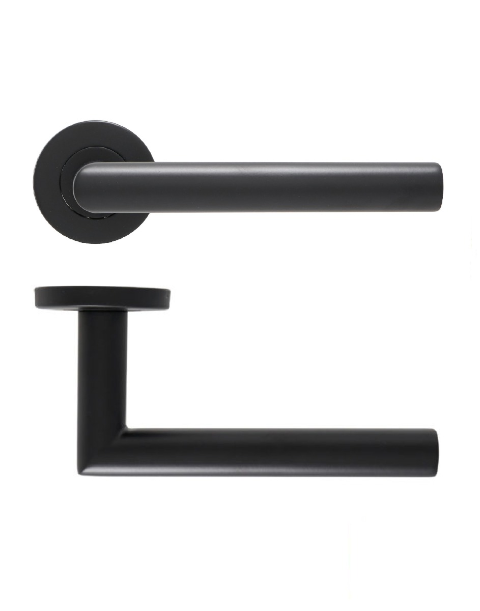 STEELWORKS Mitred Door Handle on Rose - Black