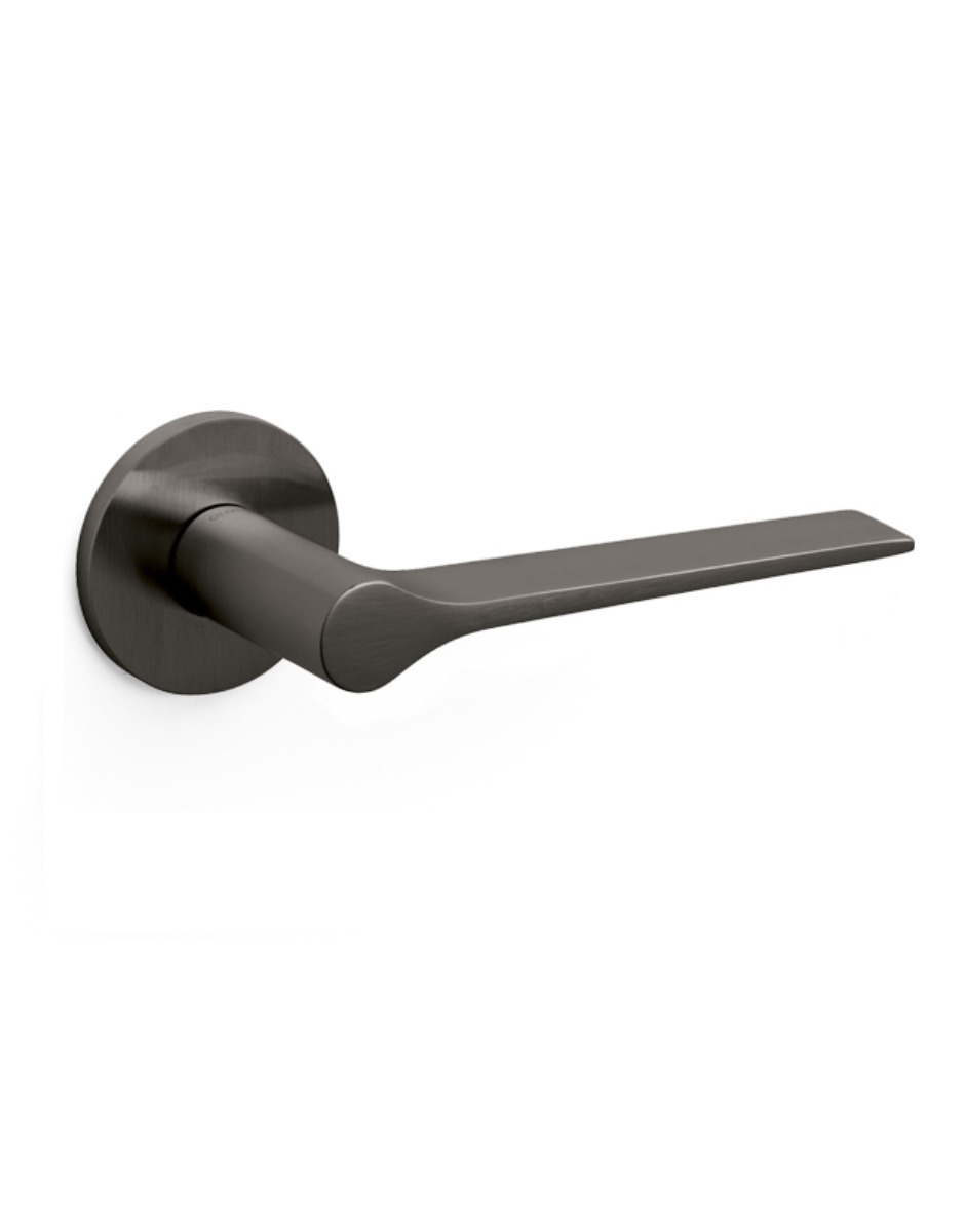 Olivari Lama L Door Handle on Round Superanthracite Satin 51mm Set M106RSB8B-US