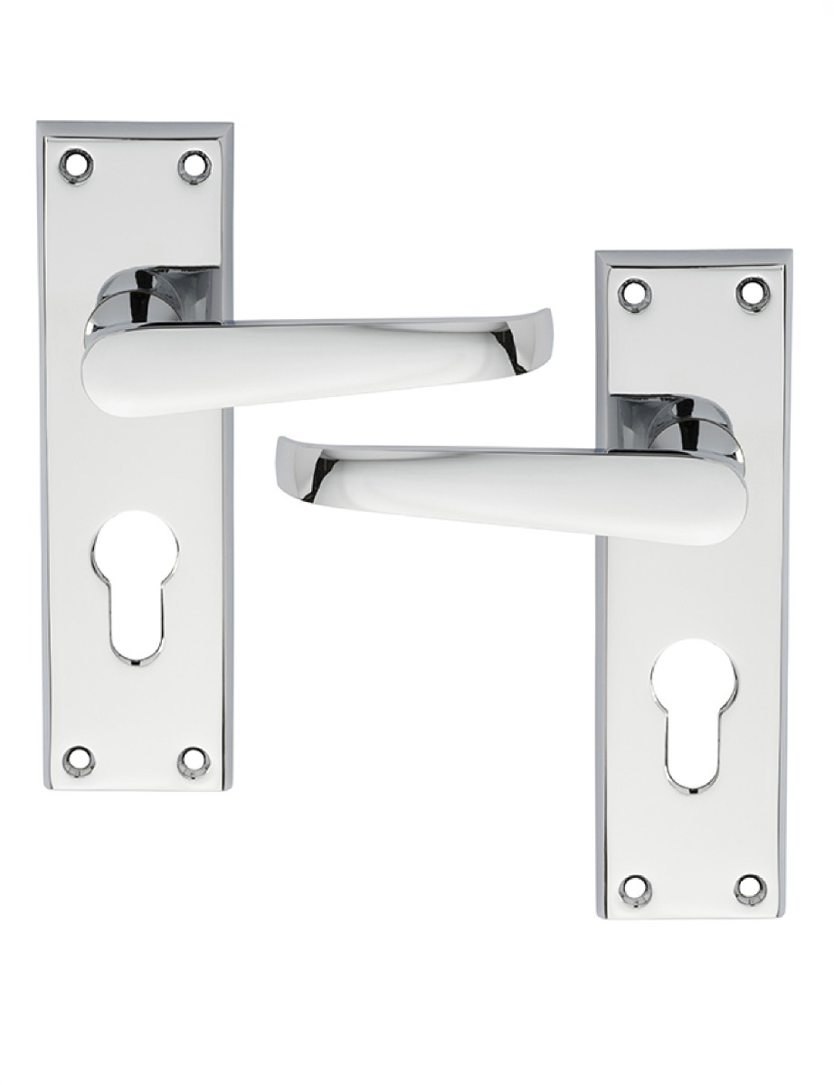Carlisle Brass M30YCP Victorian Lever On Backplate - Lock Euro Profile 47.5mm C/C Polished Chrome