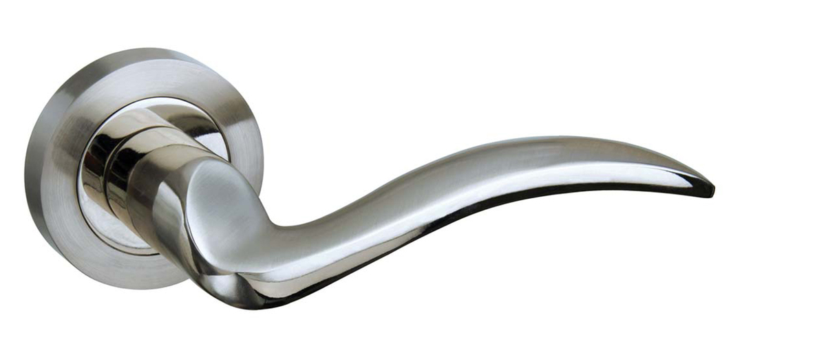 Mediterranean Valencia Lever on Round Rose - Satin Nickel/Polished Nickel M85SNNP