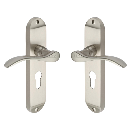 Heritage Brass MAY7648-SN Door Handle for Euro Profile Plate Maya Design Satin Nickel finish