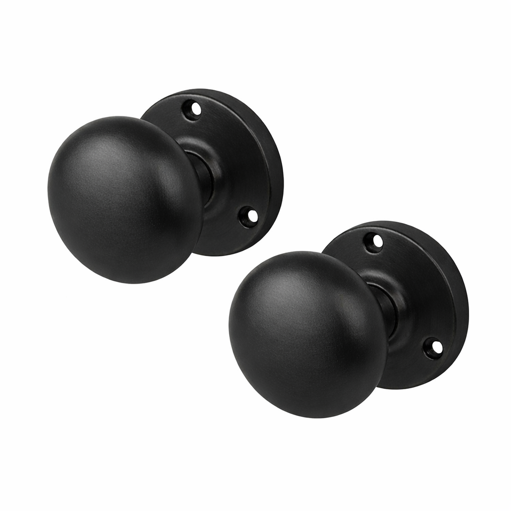 IRONZONE Mortice Sprung Mushroom Door Knobs 58mm - Matt Black Finish