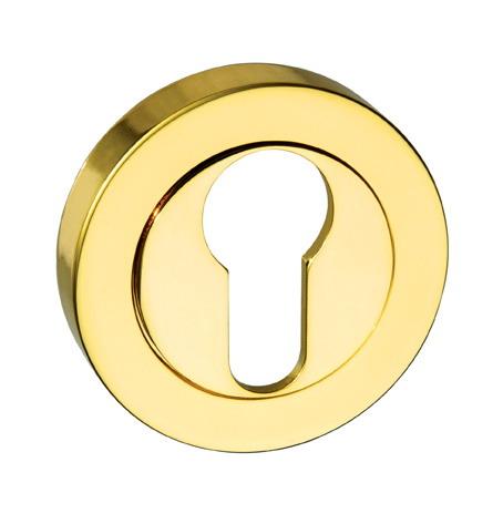 Mediterranean Euro Escutcheon on Round Rose - Polished Brass MESCEBP