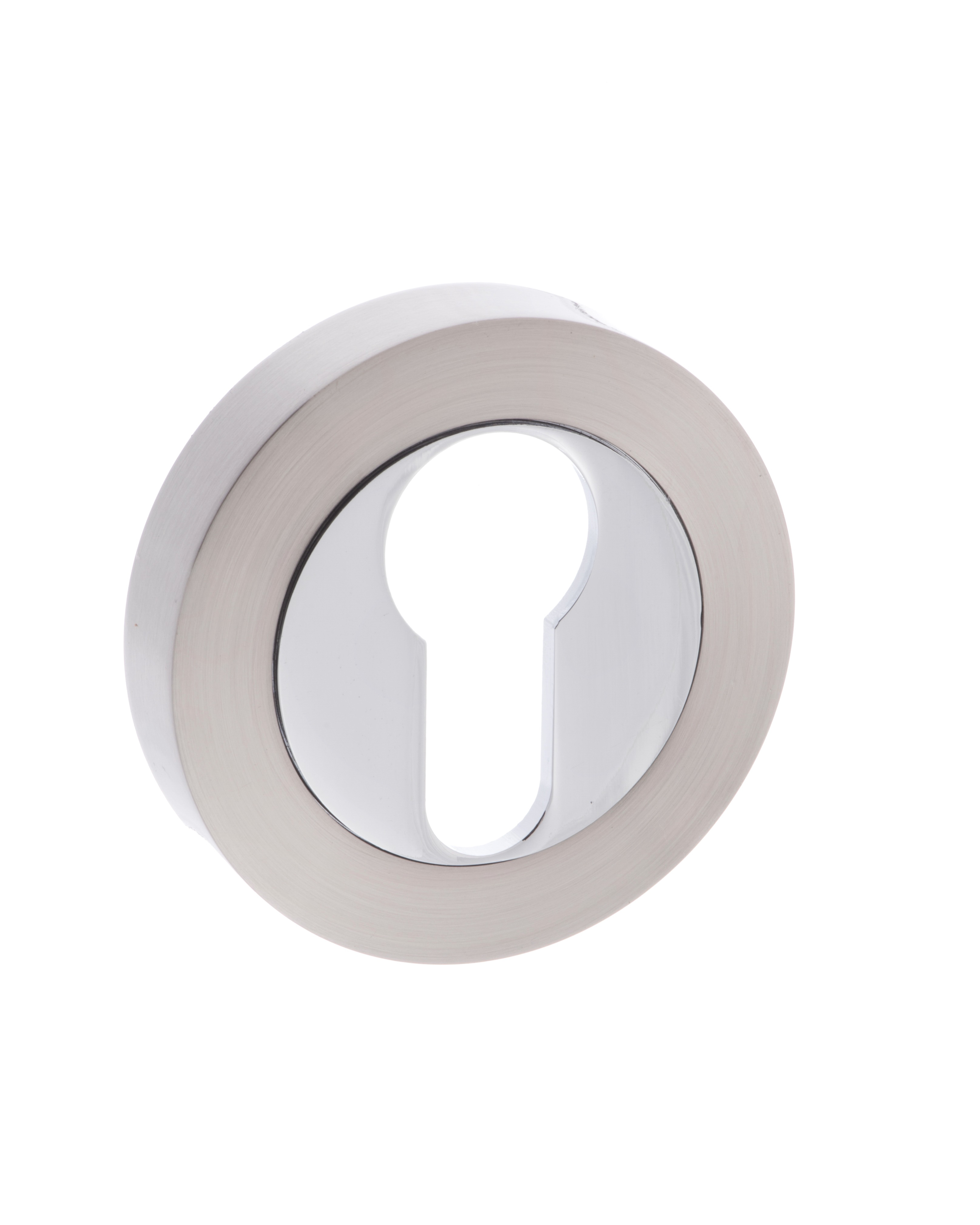 Mediterranean Euro Escutcheon on Round Rose - Satin Nickel/Polished Chrome MESCESNCP