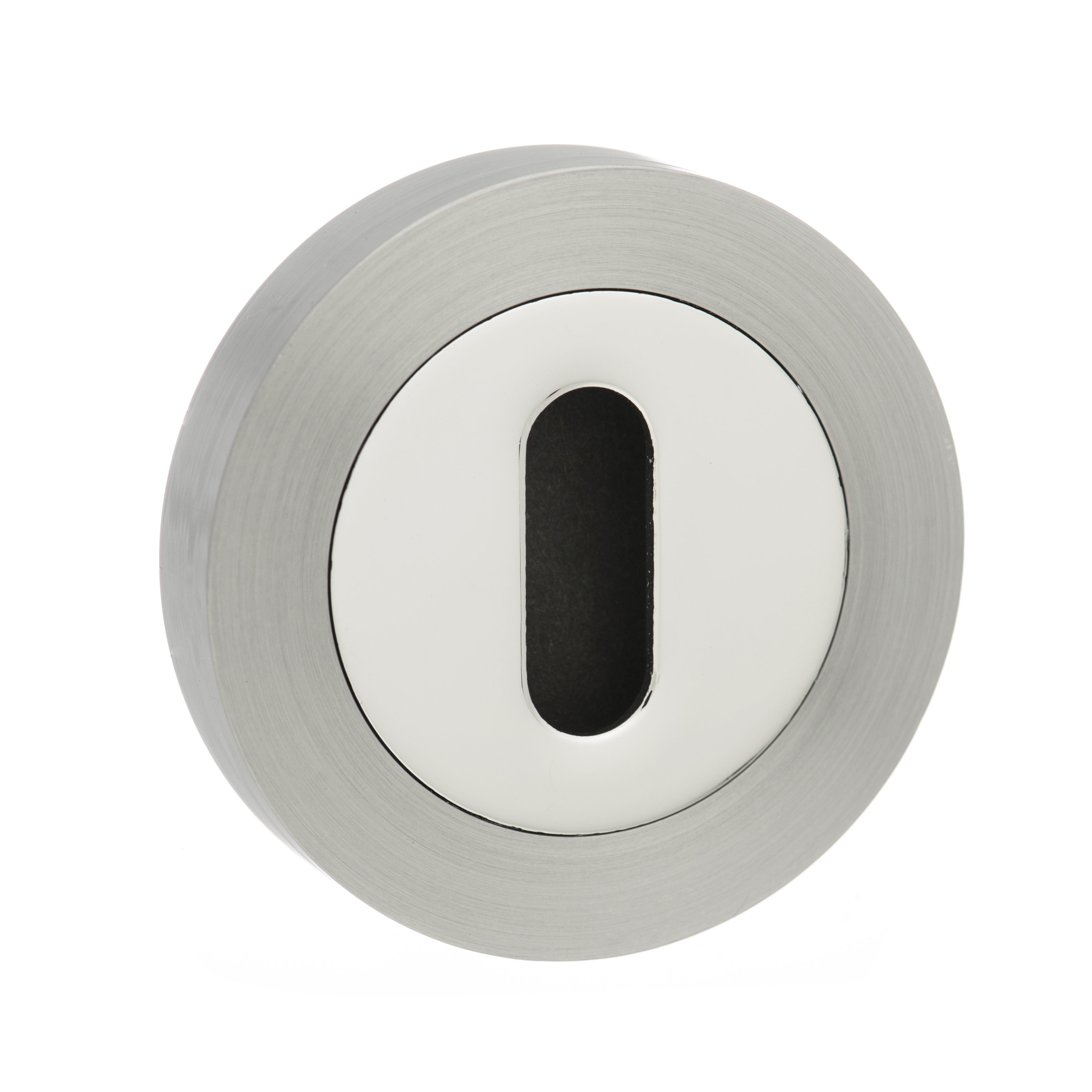 Mediterranean Key Escutcheon on Round Rose - Satin Nickel/Polished Chrome MESCKSNCP