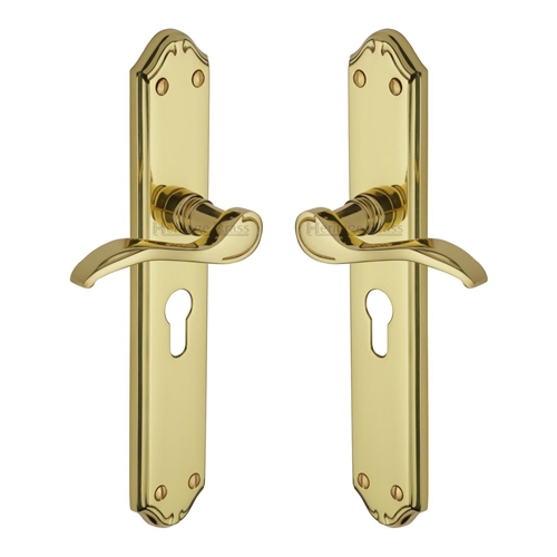 Heritage Brass MM825-PB Door Handle for Euro Profile Plate Verona Design Polished Brass finish