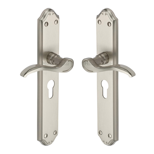 Heritage Brass MM825-SN Door Handle for Euro Profile Plate Verona Design Satin Nickel finish