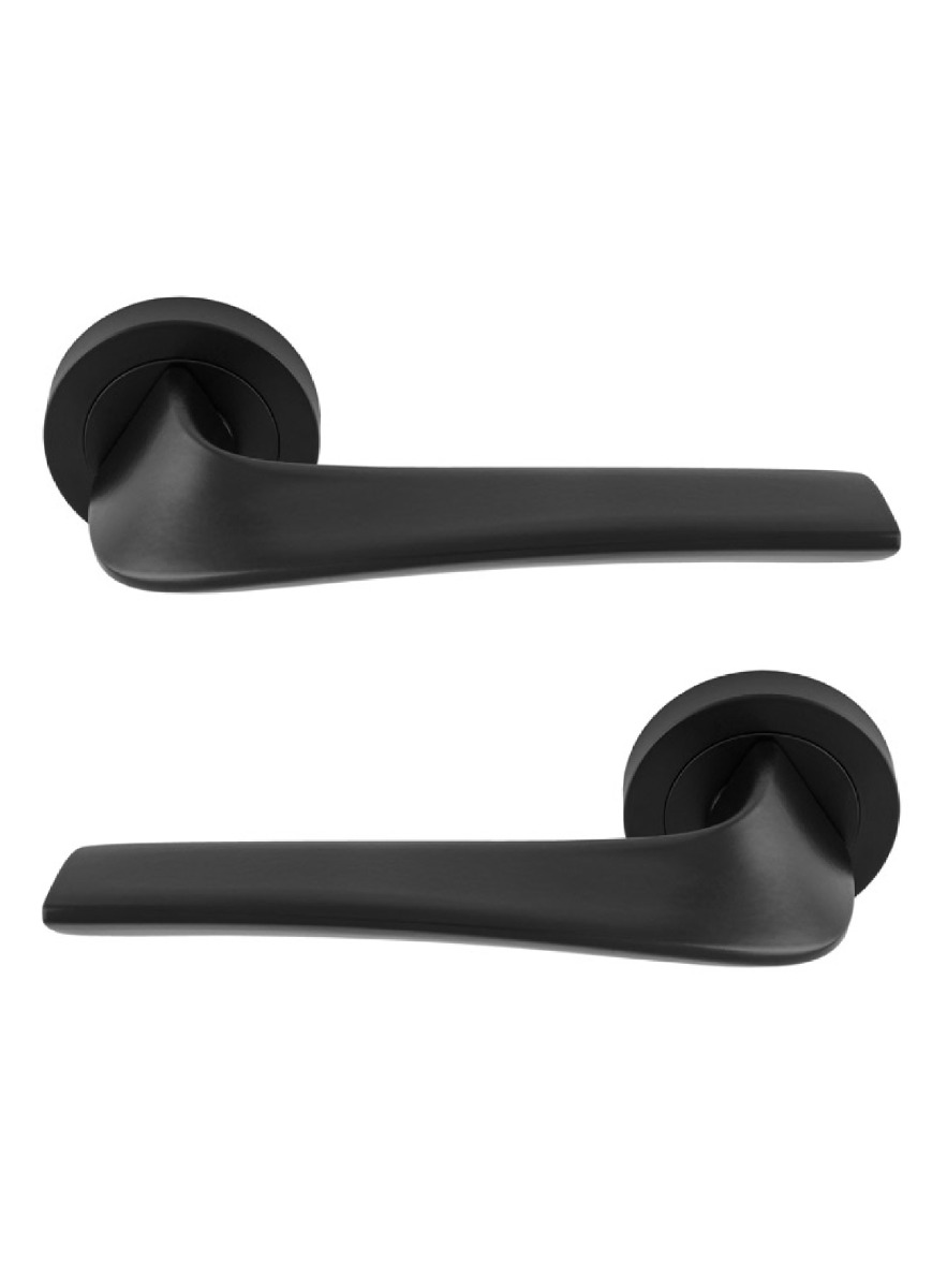 Manital Master Door Handle on round rose - Matt Black