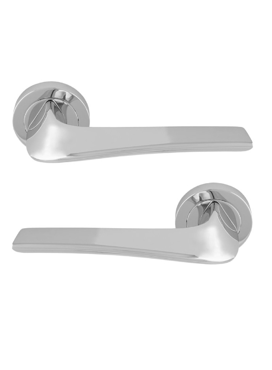Manital Master Door Handle on round rose - Polished Chrome