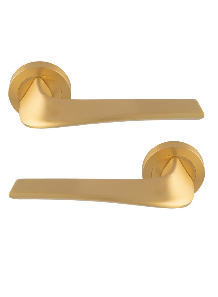 Manital Master Door Handle on round rose - Satin Brass